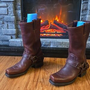 Frye Brown Leather Harness Boots - Mid-Calf